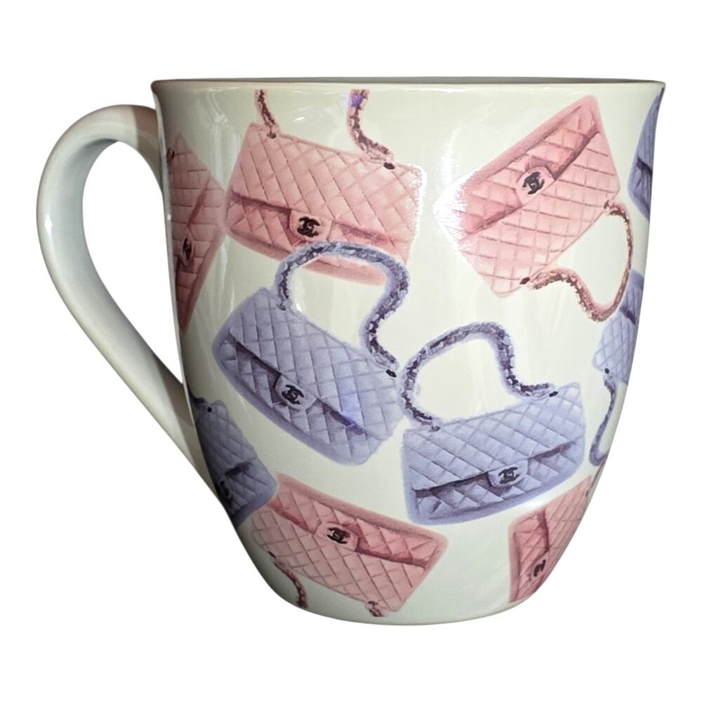 Fig & Fern 24OZ Chanel Quilted Handbag Print Mug Pink Lavender Iridescent Cup